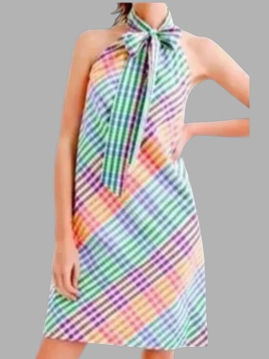 J. Crew Dresses & Skirts - J. Crew Multi-color Plaid Halter Sleeveless Tie Mini Dress Size 2